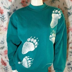 Hanes Teal Mock Neck Sweater with White Bear Prints